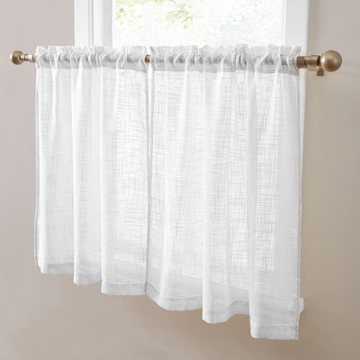 HLC.ME Linda Faux Linen Textured Semi Sheer Privacy Rod Pocket Short Cafe Curtain Tiers, Set of 2