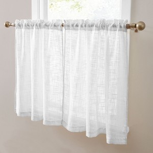 HLC.ME Linda Faux Linen Textured Semi Sheer Privacy Rod Pocket Short Cafe Curtain Tiers, Set of 2 - 1 of 4