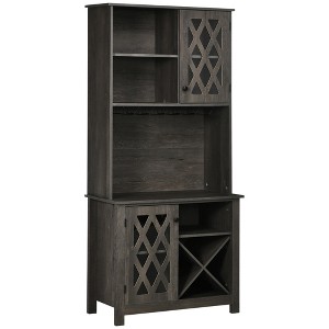 HOMCOM 72" Kitchen Pantry, Buffet with Hutch, Cupboard for Microwave, with 2 Door Cabinet, Wine Glasses Rack and 12-Bottle Wine Rack, Dark Grey - 1 of 4