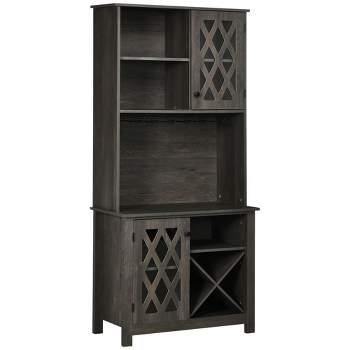 HOMCOM 72" Kitchen Pantry, Buffet with Hutch, Cupboard for Microwave, with 2 Door Cabinet, Wine Glasses Rack and 12-Bottle Wine Rack, Dark Grey