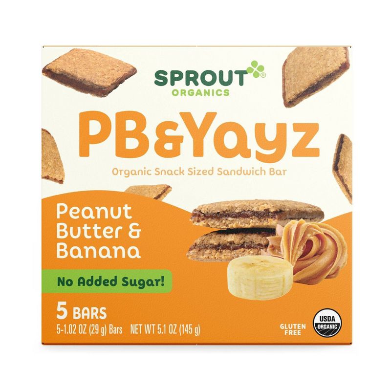Sprout Foods Organic PB &#38; Yayz Peanut Butter &#38; Banana Sandwich Bars Toddler Snacks - 5.1oz/5ct, 1 of 6