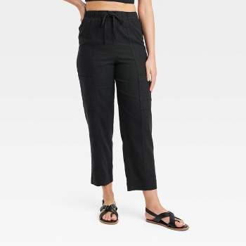 Women's High-rise Wide Leg Linen Pull-on Pants - A New Day™ Black