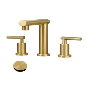 Brushed Gold 3-Hole Low-Arch 8 Inch Widespread Bathroom Faucet, Vanity Sink Faucet with Pop Up Drain Assembly and Water Supply Lines for Lavatory - 1 of 4