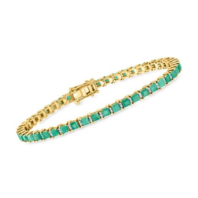 Ross-Simons 6.00 ct. t.w. Emerald and .49 ct. t.w. Diamond Tennis Bracelet in 18kt Gold Over Sterling
