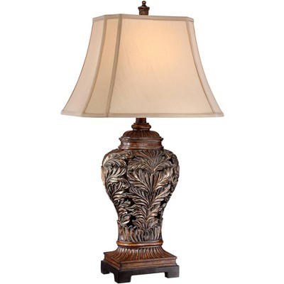 Traditional Table Lamp with Night Light Dark Bronze Cream Onyx Stone Column Off White Bell Shade Decor for Living Room Bedroom House Bedside Nightstand Home Office Family Barnes and Ivy