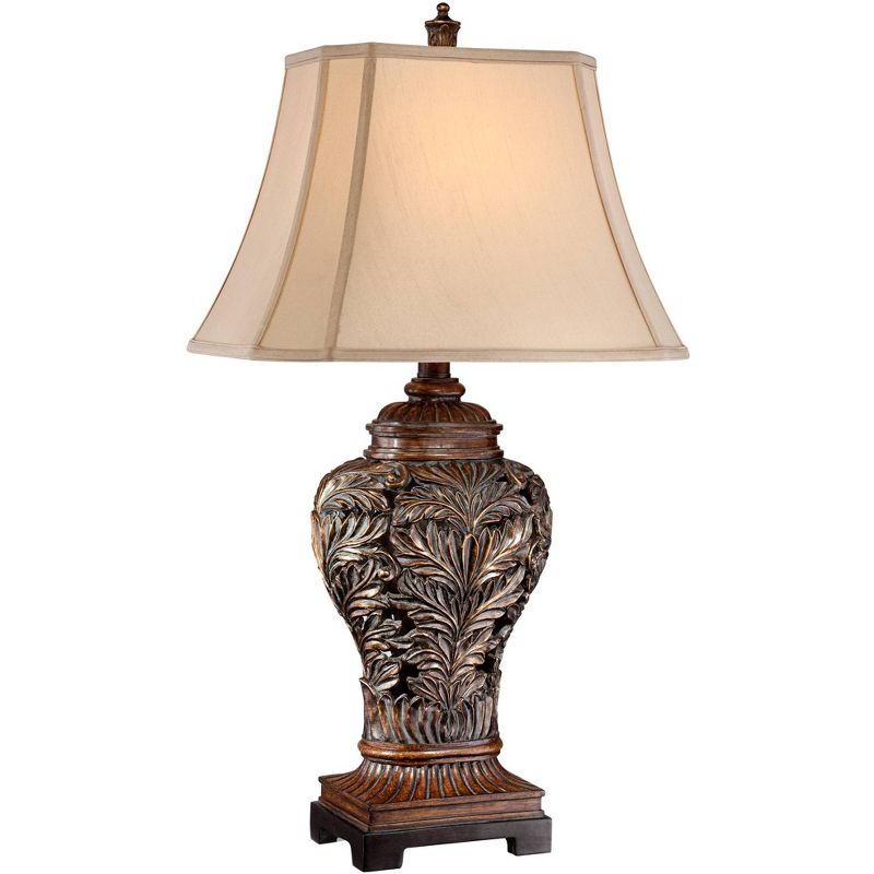 Barnes and Ivy Leafwork Vase 32 1/2" Tall Large Traditional End Table Lamp Brown Wood Finish Single Tan Rectangular Shade Living Room Bedroom Bedside, 1 of 10