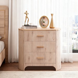 Fluted Nightstand with Charging Station, 31.7" Wide End Table with 3 Drawers, Wood Dresser for Bedroom, Night Stand for Living Room - 1 of 4