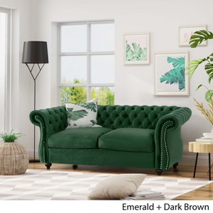 ORRD Chesterfield Loveseat - Button-Tufted w/Nailhead Trim & Rolled Arms, 61.75"W, Classic Sofa for Living Room（Emerald） - 1 of 4