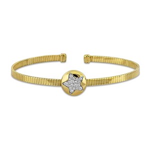 EVERLY JEWELRY | Yellow Plated Sterling Silver 0.20 CT TGW star Cubic Zirconia 3mm wide flat stretch omega Bracelet - 1 of 4