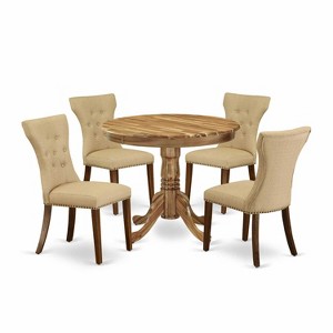 HomeStock 5-Piece Round Natural Oak Finish Solid Wood Top Dining table with 4 Chairs - 1 of 4