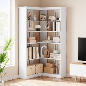 72.8" Corner Bookshelf - 5-Tier Farmhouse Bookcase, L-Shaped Tall Wood Shelf Storage Display for Living Room & Bedroom - 1 of 4