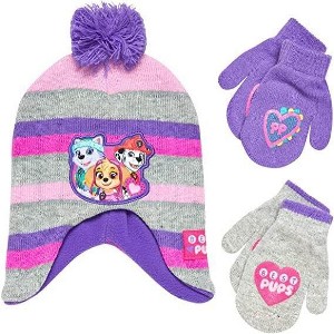 Paw Patrol Girls Winter Hat and 2 Pair Mittens or Gloves Set, Kids Ages 2-7 - 1 of 4