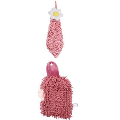 REGALWOVEN Soft Absorbent Flower Pattern and Sheep Pattern Chenille Hand Towel with Loop 6" x 15"/7" x 11" 2 Pcs