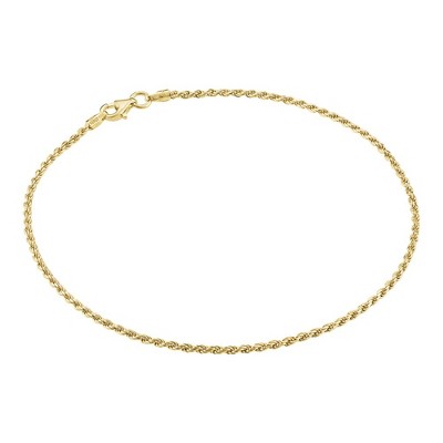 KISPER 18K Gold Over 925 Sterling Silver Italian 1.5mm Solid Diamond-Cut Twisted Braided Rope Link Chain Anklet for Women - Made in Italy