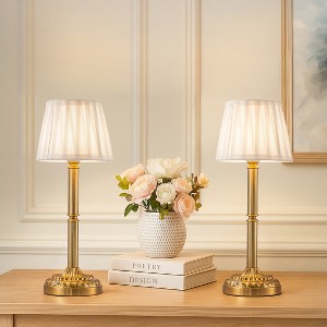 ALOADECOR Glam Cordless Brass Table Lamp Touch Control with 3 Way Classic Elegant Dimmable Rechargeable LED Lamp with Fabric Shade（2 Pack) - 1 of 4