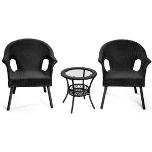COWLOWN Black 3 Piece Outdoor Patio Furniture Set, Wicker Chairs and a Side Table for Lawn, Porch & Patio Use - 1 of 4