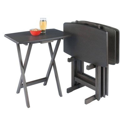 Oyster Gray 5-Piece Transitional Snack Table Set with Storage Stand