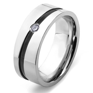 West Coast Jewelry Men's Cubic Zirconia Black Stripe Stainless Steel Wedding Band - 1 of 4