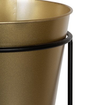 Sheely Modern Gold/Black Metal Indoor Porch Planter Stands, Set of 2