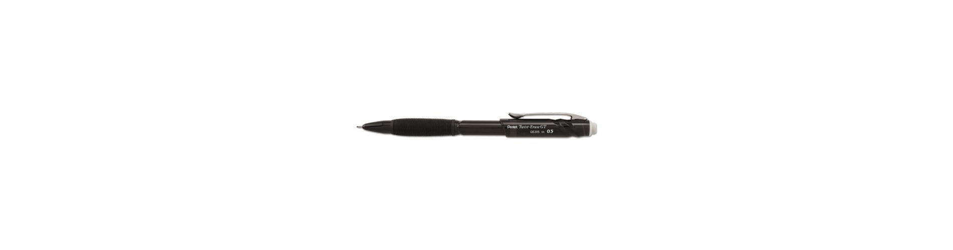 Pentel Twist-Erase GT Pencils, 0.5 mm, HB (#2), Black Lead, Black Barrel, Dozen