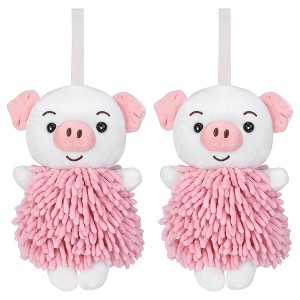 REGALWOVEN Bathroom Kitchen Cute Cartoon Piggy Chenille Soft Absorbent Hand Towel 2 Packs 7" x 11" - 1 of 4