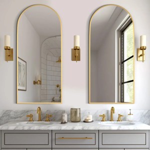 Wooakway 31''x24'' Modern Arch Top Metal Bathroom Mirror Frame Decorative Wall Mirror - 1 of 4