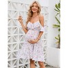 BLUEMING Maternity Cold Shoulder Sundress Flouce Highwaist Midi Dress Floral Summer Dress - 3 of 4