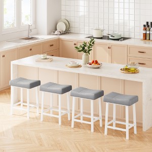 Coucheta Grey Counter Height Bar Stools Set of 4, 24 Inch Saddle Barstool with Curved Surface, Leather Kitchen Island Chair for Dining Room Home Bar - 1 of 4