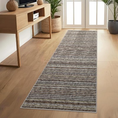 Washable Hallway Runner Rug Modern Abstract Accent Carpet Non-Slip Backing Non-Shedding Contemporary Striped Transitional Rug Runner