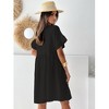 Womens Linen Textured Beach Dress Short Ruffle Sleeve Midi Smock Dress Round Neck Babydoll Flowy Dress Semi Sheer Beach Cover Dress - 2 of 4