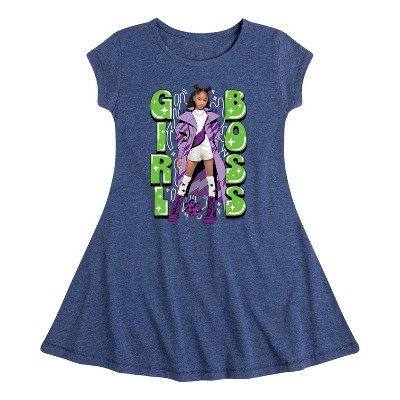 Girls' Nickelodeon Girl Boss Fit & Flair Cap Sleeve Dress - Heather Navy - Small