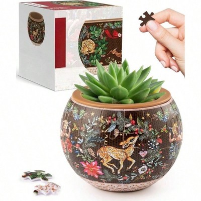 3D Puzzle Planter 80 Pieces - Christmas Home Decor for Indoor Cactus Succulents