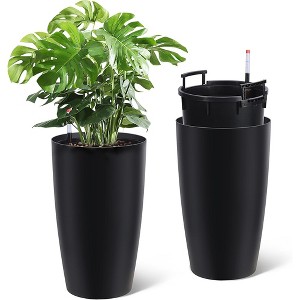 22" Tall Round Planter Set of 2, Self Watering Pots with Built-in Drainage and a Water Level Monitor - 1 of 4