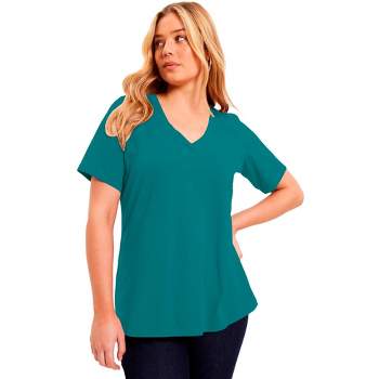 June + Vie by Roaman's Women's Plus Size Short-Sleeve V-Neck One + Only Tee