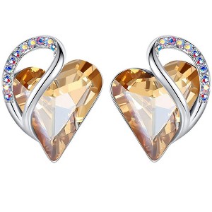Leafael Infinity Love Heart Stud Earrings with Birthstone Crystal Women's Gifts, Silver-tone - 1 of 4