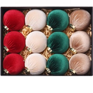 TackView 12 Pcs Velvet Christmas Ball Ornaments, 3.15" Christmas Baubles Christmas Tree Hanging Ball Set for Xmas Party Indoor Outdoor Decor - 1 of 4
