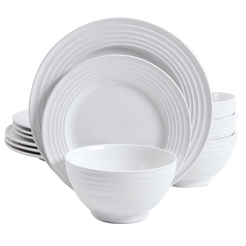 Plaza Cafe 12 Piece Stoneware Dinnerware Set in White, 1 of 6