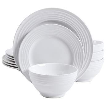 Plaza Cafe 12 Piece Stoneware Dinnerware Set in White