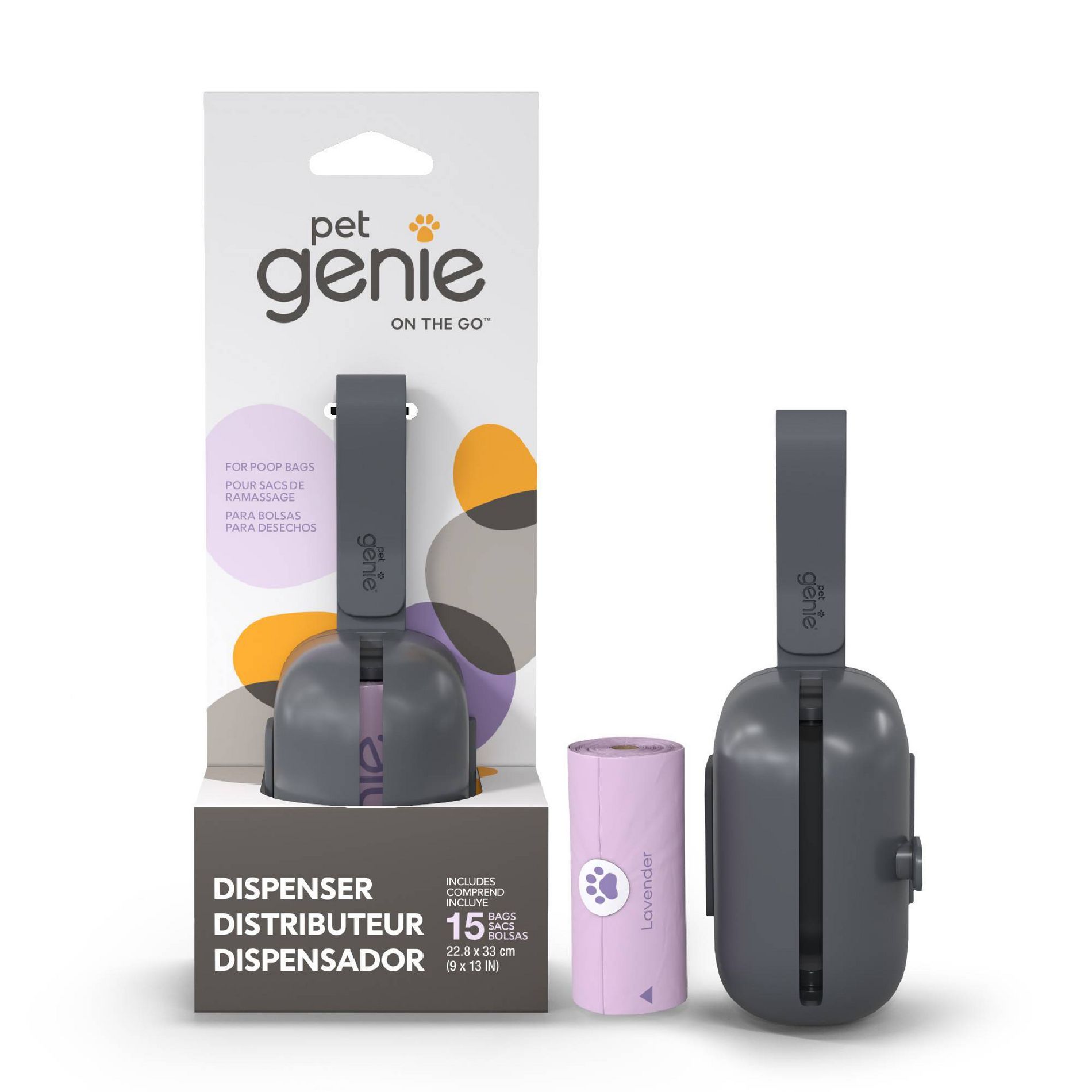 Pet Genie On-The-Go Lavender Scented Dog Waste Dispenser: Gray Plastic, Fits Pet Leash