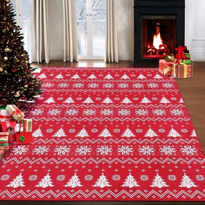 Christmas Snowflake and Xmas Tree Pattern Area Rug Washable Rug