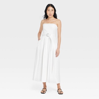 Women's Belted Midi Bandeau Dress - A New Day™ White 8