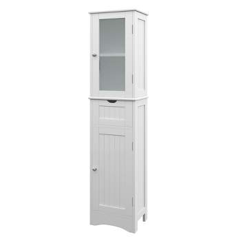 Costway Bathroom Tall Cabinet Freestanding Linen Tower with Doors & Drawer Black/Grey/White