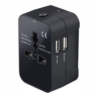 Wikineon Travel Adapter, Universal All in One Worldwide Travel Adapter 2 USB-A Charging Ports Wall Charger AC Power Plug Adapter for USA EU UK AUS - 1 of 4