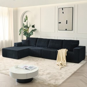 139.3" Modular Sectional Sofa, Boneless Cloud Couch with Ottoman & 2 Pillows, No Assembly, L-Shaped Corduroy Sofa for Living Room & Bedroom - 1 of 4