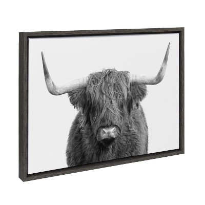 Black and White Highland Cow Canvas Portrait with Polystyrene Frame