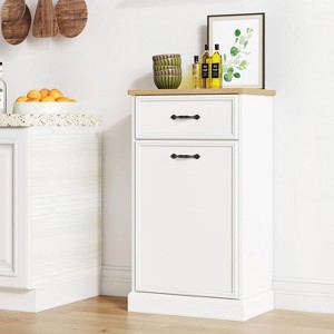 10 Gallon Tilt Out Trash Cabinet, Freestanding Kitchen Trash Bin Cabinet with Hideaway Drawer, Pet Proof Garbage & Recycling - 1 of 4