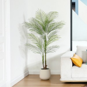 DR.Planzen Faux Palm Trees with Oval White Planter, Pre Potted Fake Greenry Palm Tree for Home Decor - 1 of 4