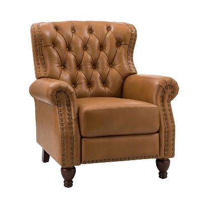 Justine Transitiona Wooden Upholstery Genuine Leather Recliner with Nailhead Trim for Living Room and Bedroom  | ARTFUL LIVING DESIGN