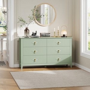 6 Drawers Fluted Dresser for Bedroom, 54" White Dresser TV Stand, Modern Chest of Drawers, Wood Drawer Clothes Storage Organizer Cabinet for Bedroom - 1 of 4