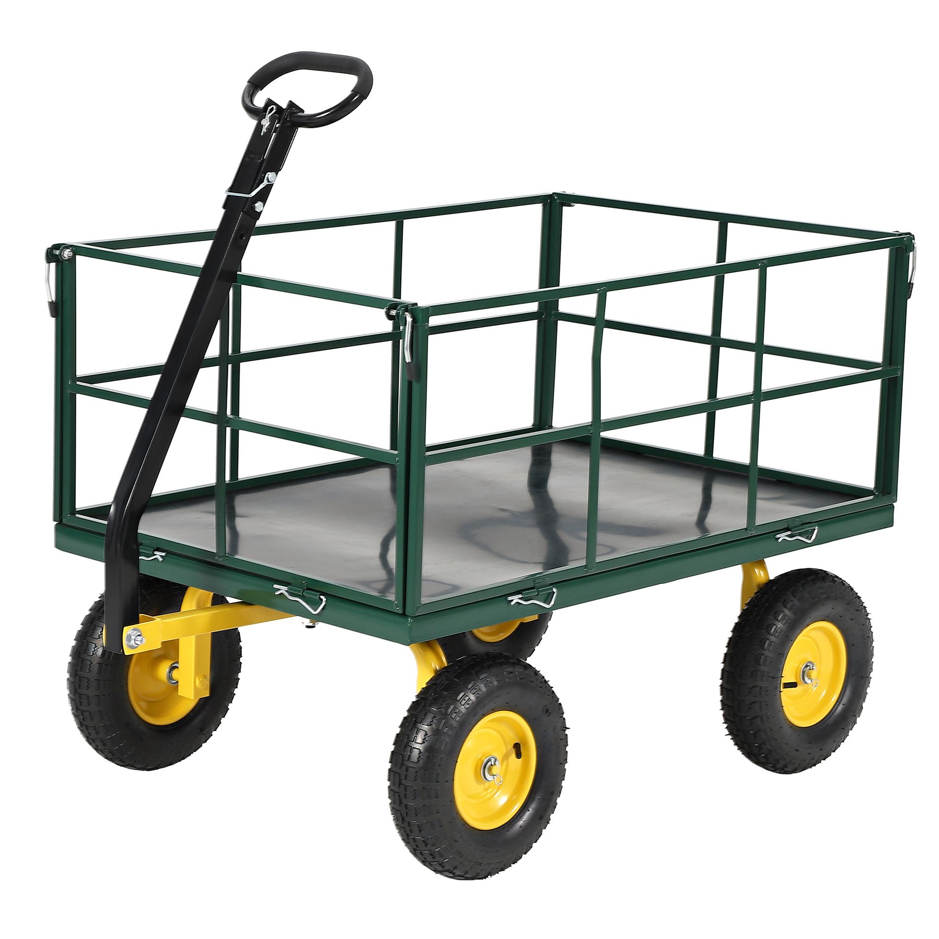 1400 Lbs Steel Garden Cart, Heavy Duty Pullable Garden Wagon Yard Cart, 3 in 1 Outdoor Metal Utility Wagon Yard Trailer, Mesh Removable Sides